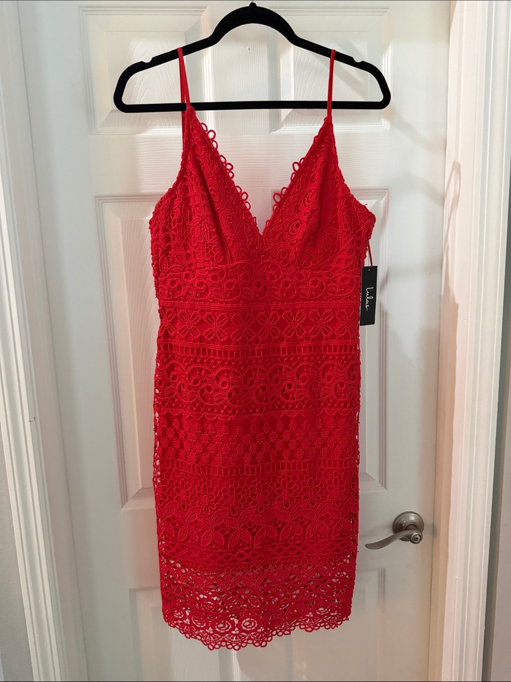 Lulu's Red Crochet Lace V-Neck Mini Dress